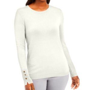 JM Collection Button Cuff Crew Neck Sweater